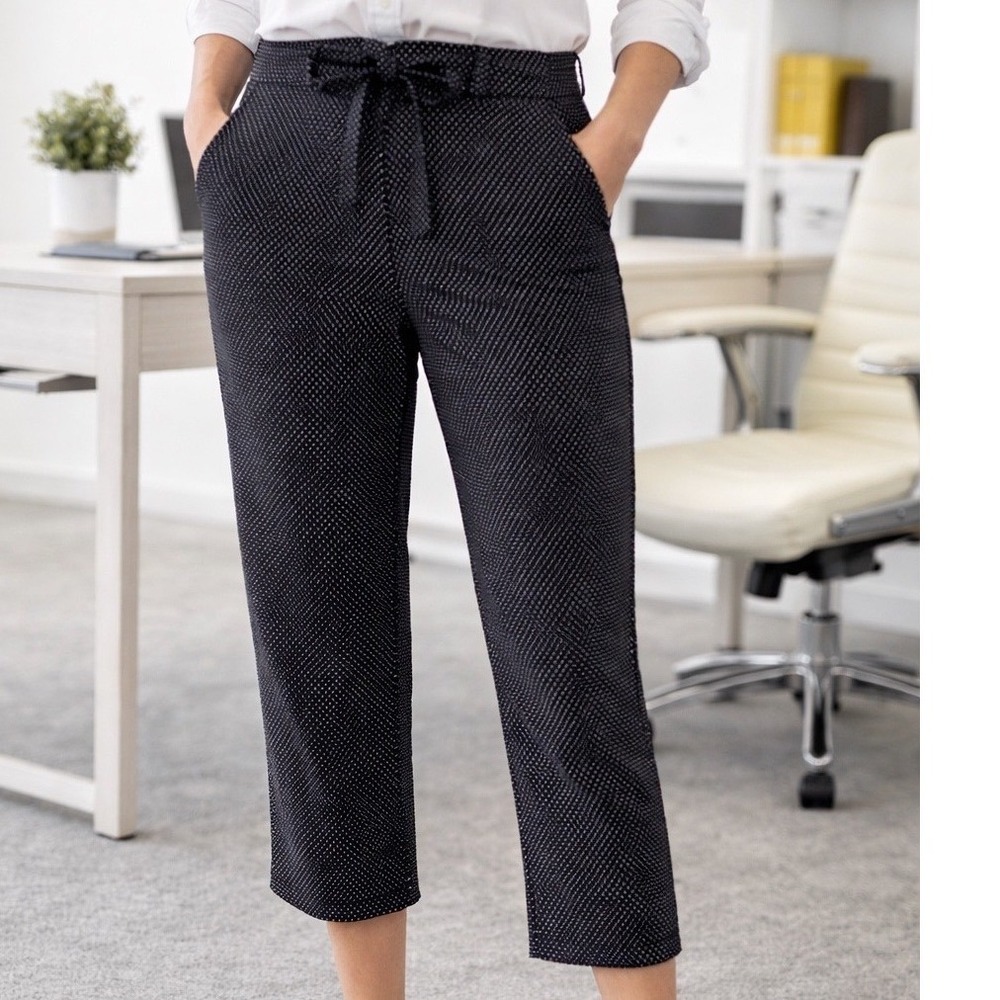 Jules & Leopold Women XL Black‎ Polka Dot Cropped Tie Waist Pants Straight Leg